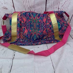 Printed Pink Duffel with Gold Accents